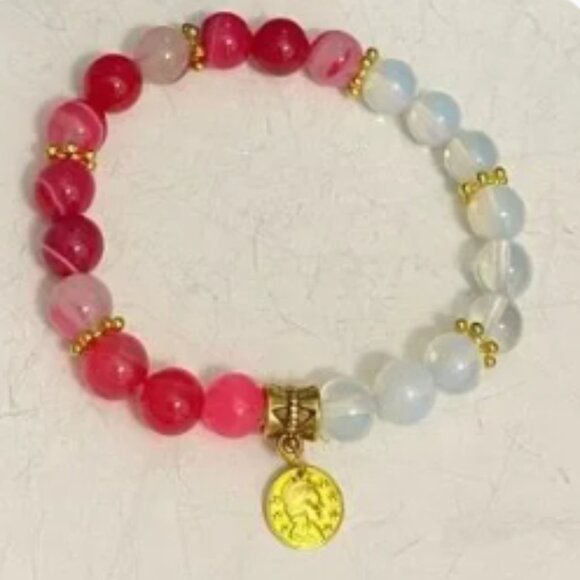 NEW Genuine Moonstone & Agate stretch bracelet - Picture 2 of 2